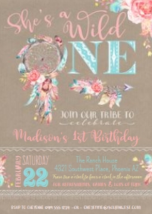 Boho Wild One Dreamcatcher Invitation Brown Kraft  5x7 design preview