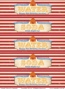 Circus Water Bottle Labels Classic TheSassabyPartyCo: Circus Water Bottle Labels Classic Alouette Digital