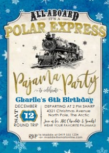 Polar Express BLUE Pajama Party TheSassabyPartyCo 5x7 design preview