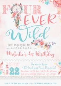 Boho Dreamcatcher Four Ever Wild Invitation White 5x7 design preview