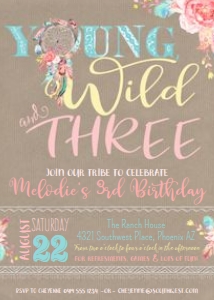 Boho Dreamcatcher Young Wild Three Invitation Brown Kraft 5x7 design preview