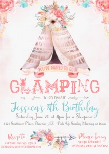 Boho Glamping Invitation White Alouette Digital 5x7 design preview
