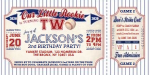 Baseball 2nd Birthday Ticket Invitation 4"x8" Alouette Digital design preview