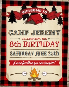 Camping Party Welcome Sign Buffalo Red Alouette Digital 11x14 design preview