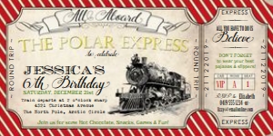 Polar Express Birthday Ticket Invitation TheSassabyPartyCo 4"x8" design preview