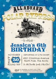 Polar Express Invitation BLUE TheSassabyPartyCo 5x7 design preview