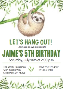 Sloth Birthday Invitation design preview