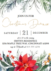 Poinsettia Christmas Dinner Invitation design preview