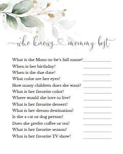 Greenery and Gold Who Knows Mommy Best design preview