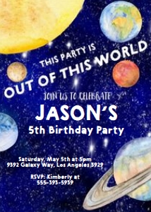 Galaxy birthday invitation space design preview
