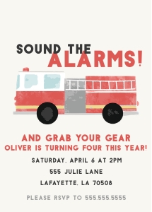 Watercolor Firetruck Birthday Invitation | Editable Download design preview