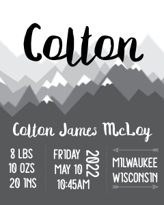 Mountain Baby Stats - Grey 8x10: Mountain Birth Stats - Gray