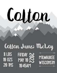 Mountain Baby Stats - Grey 11x14: Mountain Birth Stats - Gray