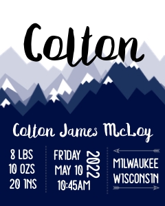 Mountain Baby Stats - Blue 8x10: Mountain Birth Stats - Blue