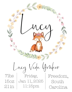 11x14 Fox Flowers Woodland Birth Stats: Woodland Fox Flower Baby Stats Sign