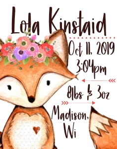 Flower Fox Birth Stats Sign 11x14: Large Fox with Flowers Birth Stats Sign