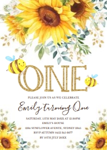 SUN4 - Bee 1st Birthday Invite design preview