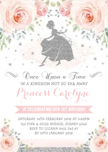 FLO28 - Cinderella Birthday Invite - SILVER design preview