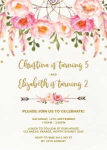 FLO12A - Siblings Birthday Invite B design preview
