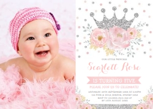 FLO18S - Crown Birthday Photo Invite design preview