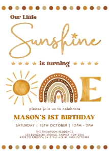 RA1 - ONE Birthday Invitation A 5x7 design preview