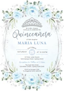 FLO43 Silver - Quinceanera Invite 5x7: FLO43 Silver - Quinceanera Invite 5x7
