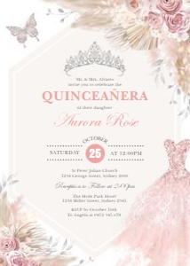 FLO15 - Quinceanera Invite Silver A: FLO15 - Quinceanera Invite Silver A