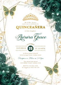 FLO17 - Quinceanera Invite H WHITE: FLO17 - Quinceanera Invite H WHITE