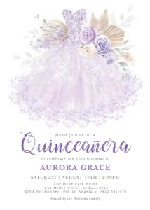 FLO26 - Quinceanera Invite 3 SILVER: FLO26 - Quinceanera Invite 3 SILVER