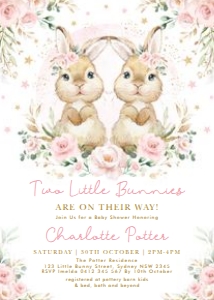BUN3 - Twin Baby Shower Invite: BUN3 - Twin Baby Shower Invite