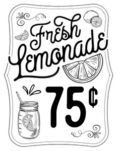 Fresh Lemonade BW - 8.5x11" Sign - CENTS: Fresh Lemonade BW Signs