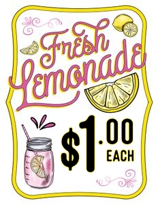 Pink Fresh Lemonade Color - 8.5x11" Sign - DOLLARS: Pink Fresh Lemonade Color - 8.5x11" Sign