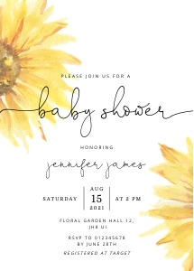 Sunflower baby shower invite design preview