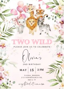 Girl two wild birthday invite design preview