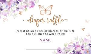 Diaper raffle ticket: Purple butterfly set
