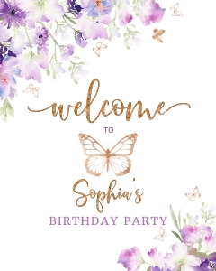 Butterfly Birthday welcome sign design preview