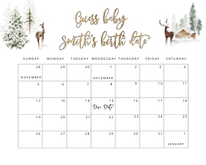 Deer due date calendar design preview