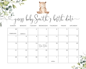 Bear Due date calendar design preview