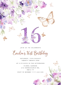 Butterfly 16 birthday invite design preview