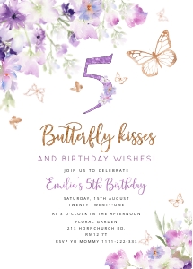 Butterfly kisses 5th Birthday design preview