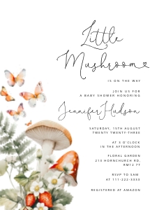 Mushroom baby shower invite design preview
