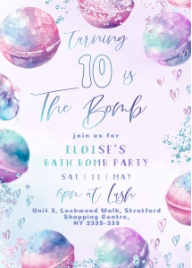 Bath bomb birthday invite design preview