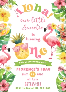 Aloha 1st birthday invite design preview