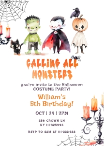 Monsters costume party invite design preview