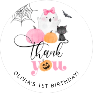 Pink Boo round sticker 2.5: Spooky One round tag