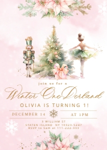 Winter Wonderlanf First Birthday Nutcracker editable invitation design preview