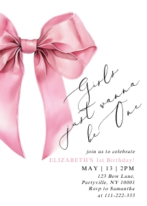 Pink Bow birthday invite design preview