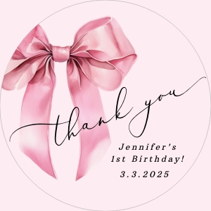 Pink bow round tag design preview