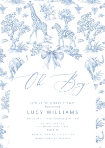 Toile Safari baby shower bundle. design preview