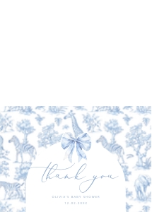 Toile de Jouy Safari animals baby shower Thank you card design preview